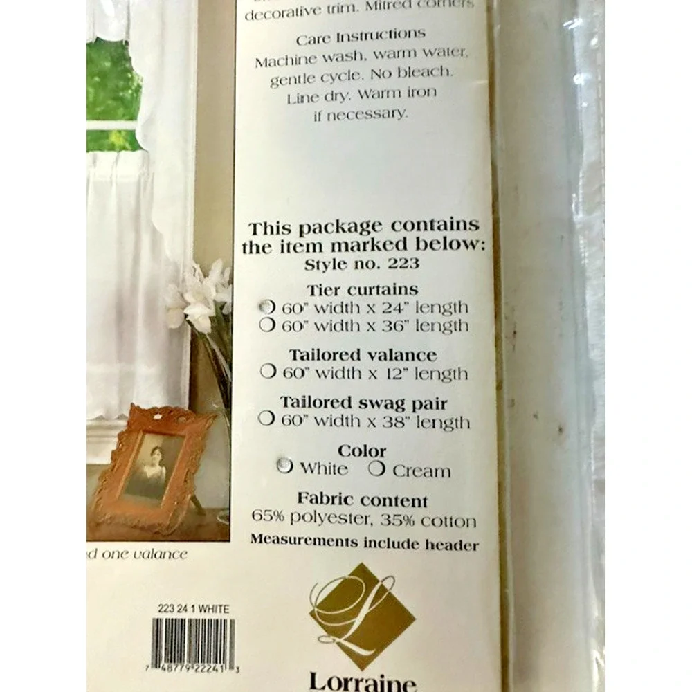Lorraine Home Fashions 1 Tier Pair 60x24 One Valance 60x12 White